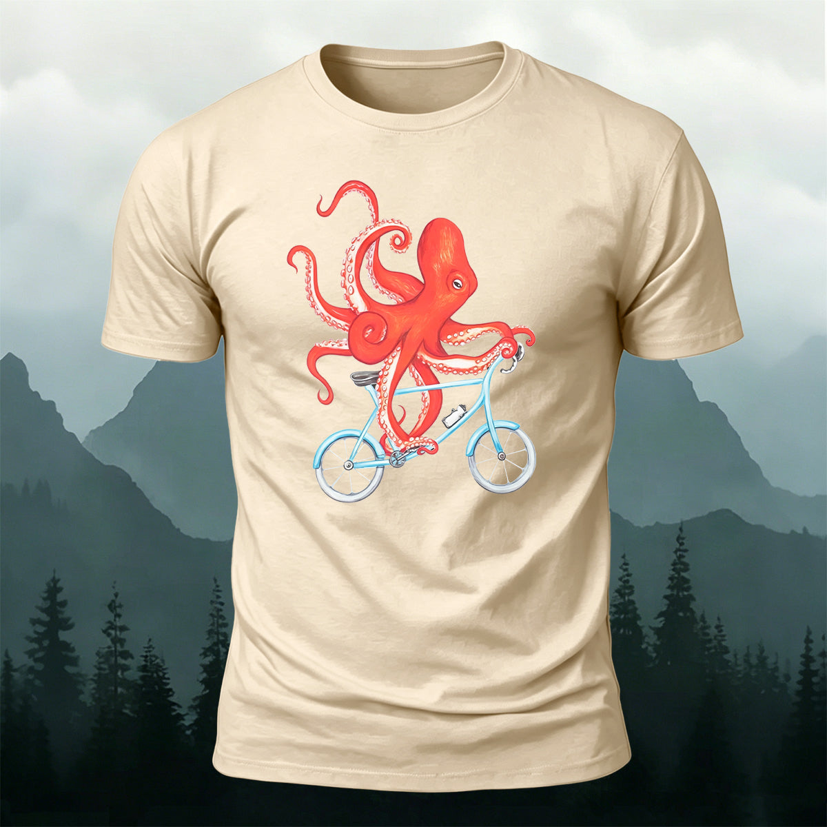 Octopus Cycling Graphic Fun Casual Cotton Tee