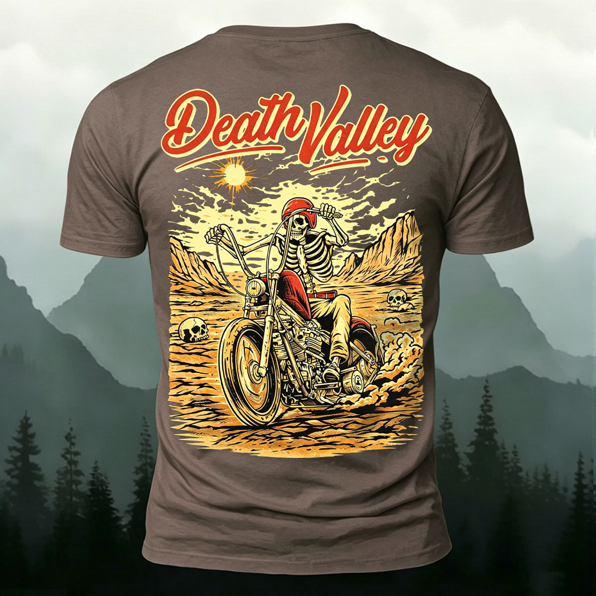 Motorcycle Skeleton Print Casual Cotton T-Shirt