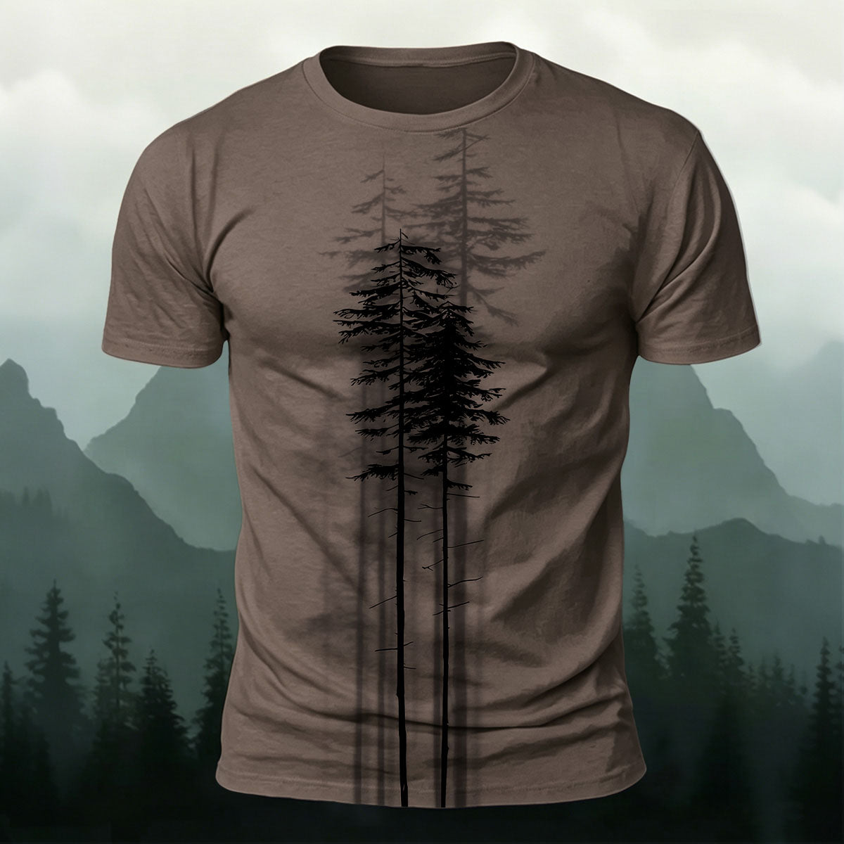 Straight Tree Pattern Retro Casual Polyester Tee