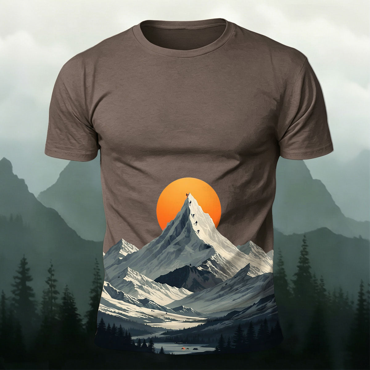 Snow-Capped Mountain Sunrise Print Comfortable Cotton T-Shirt