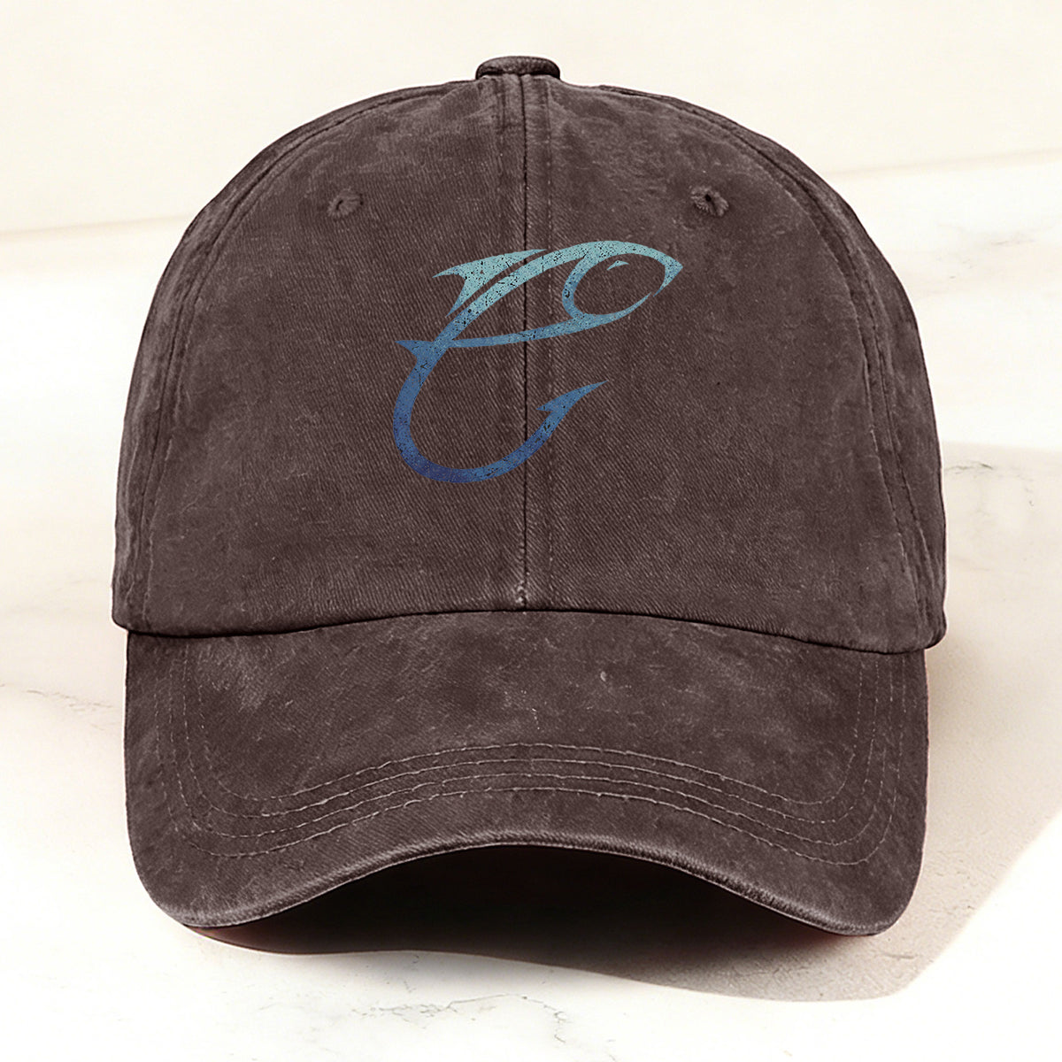 Minimalist and Creative Fishing-Themed Casual Washed Duck Bill Cap