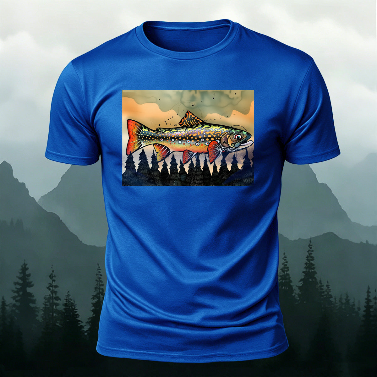 Oil Painting Fish Print Vintage Premium Cotton T-Shirt
