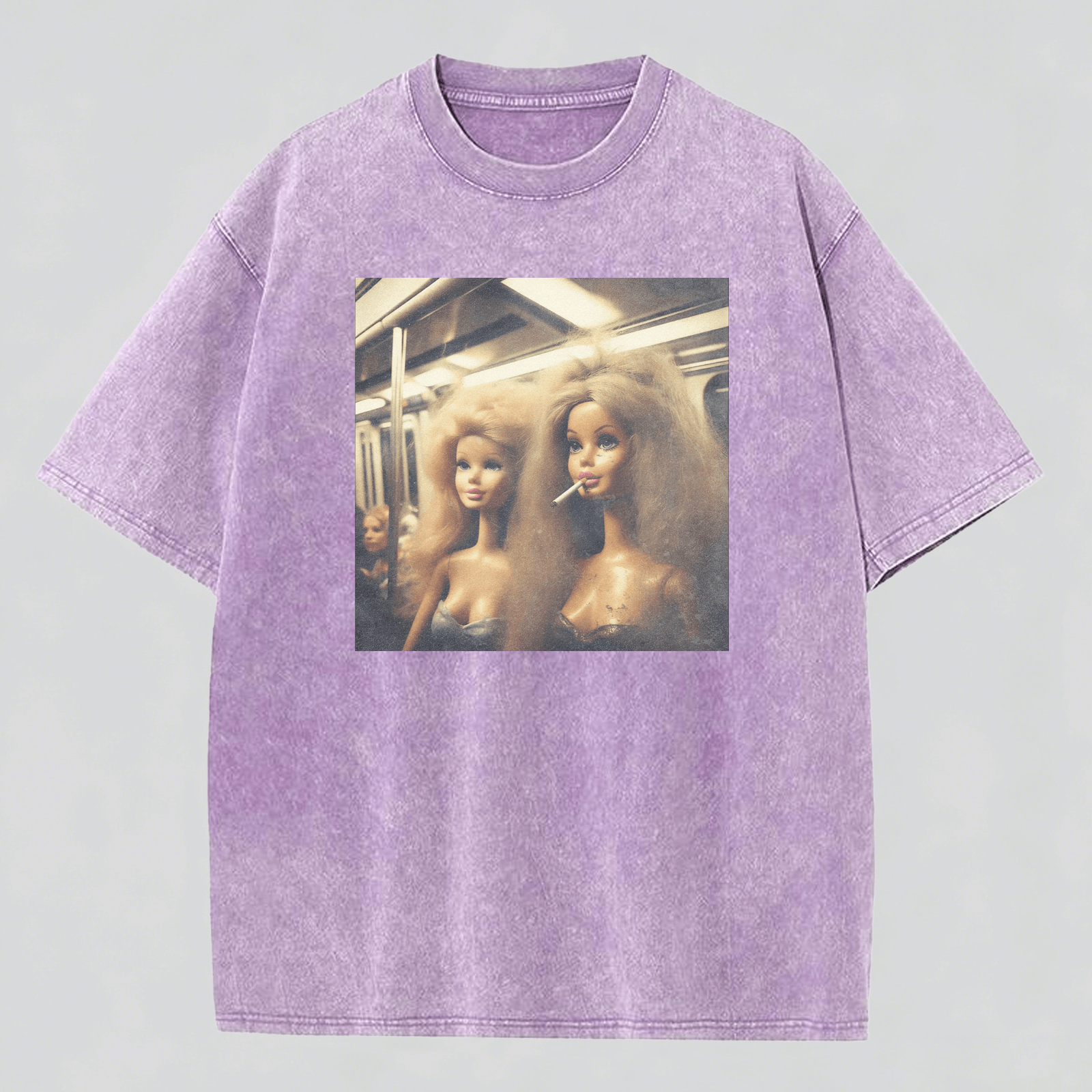 MEME Metro Smoking Print Washed Cotton T-Shirt