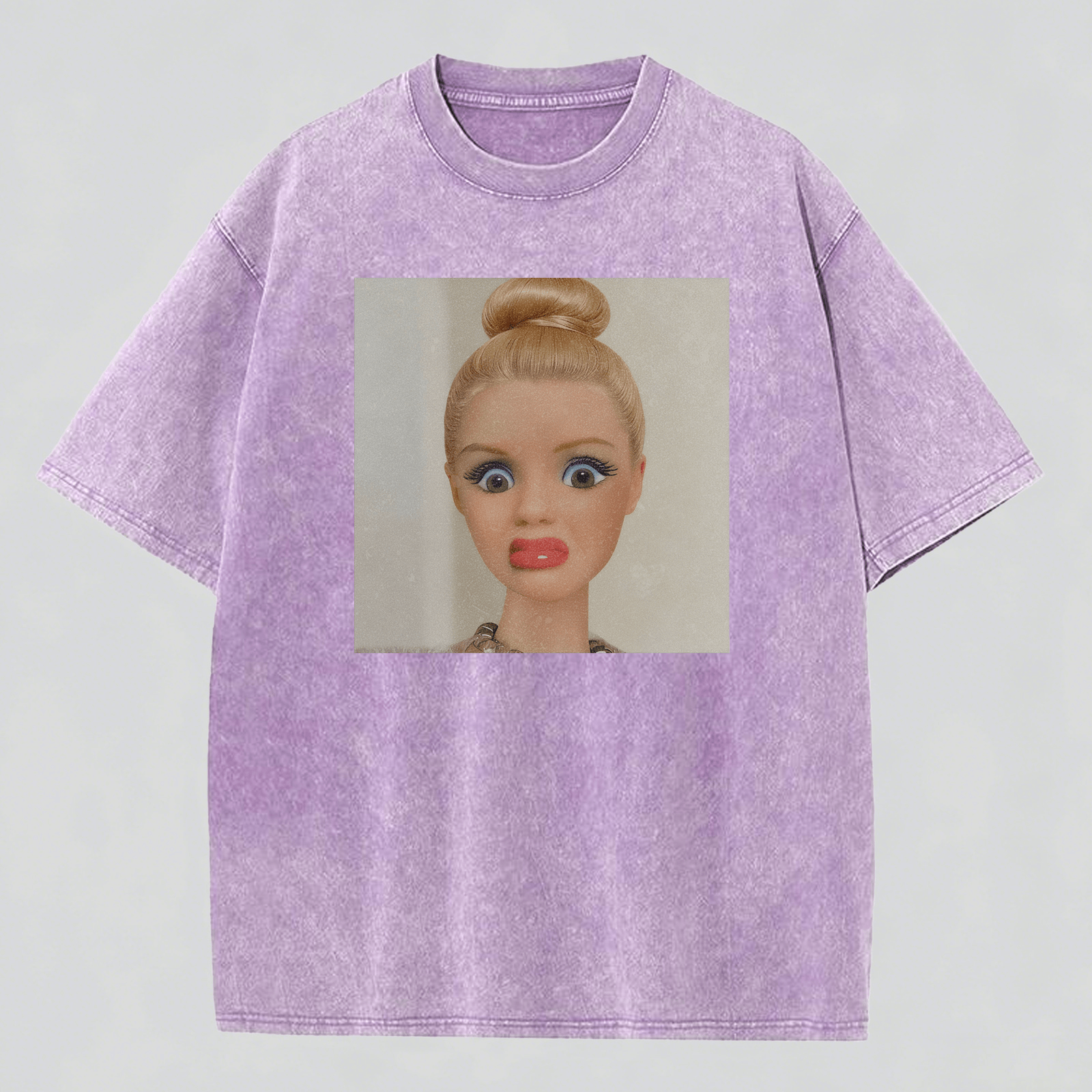 Shocked Expression Print Washed Cotton T-Shirt