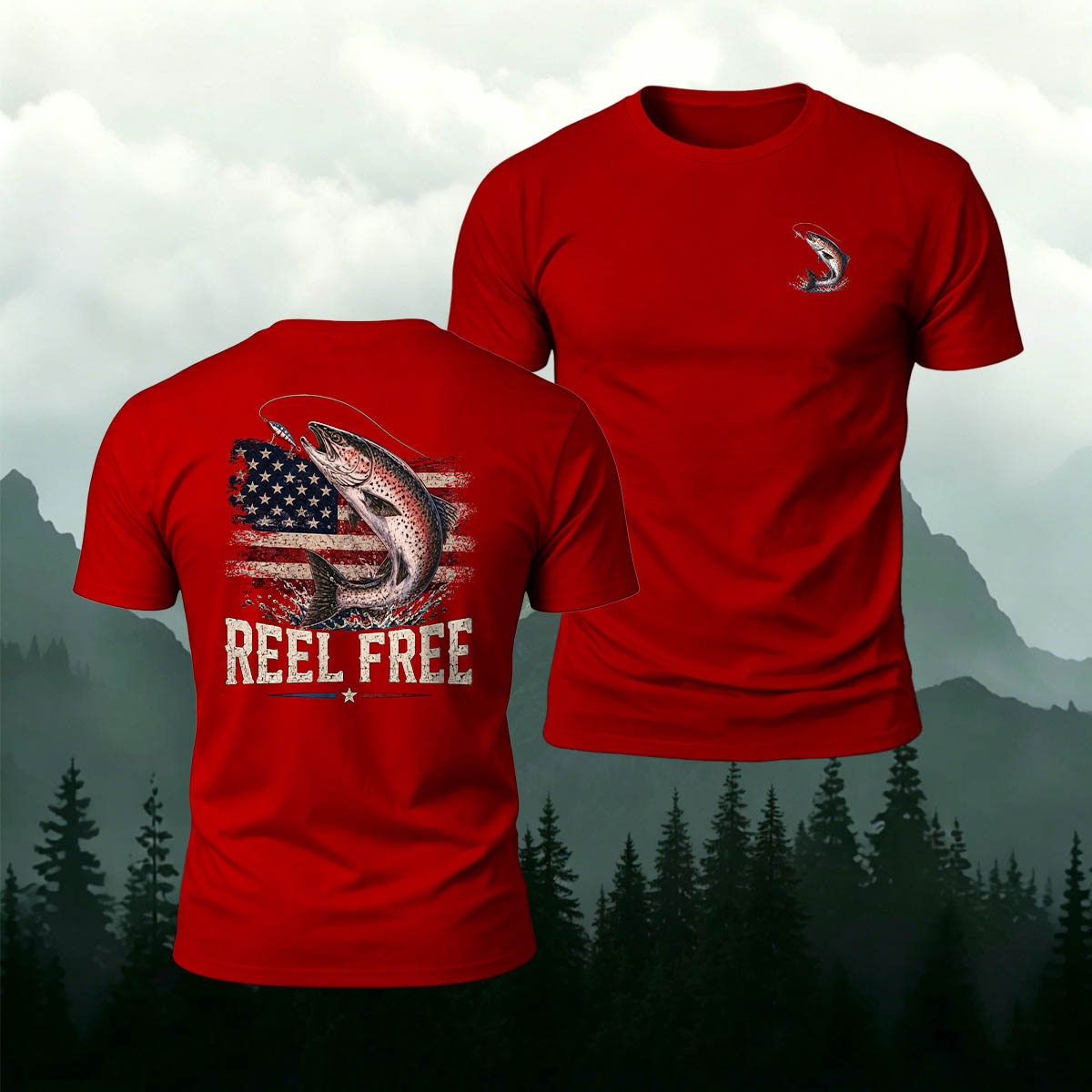 American Retro Trout Print 100% Cotton T-Shirt