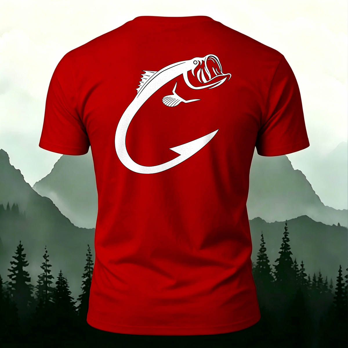 Fishing Hook Bass Print Outdoor 100% Cotton Tee