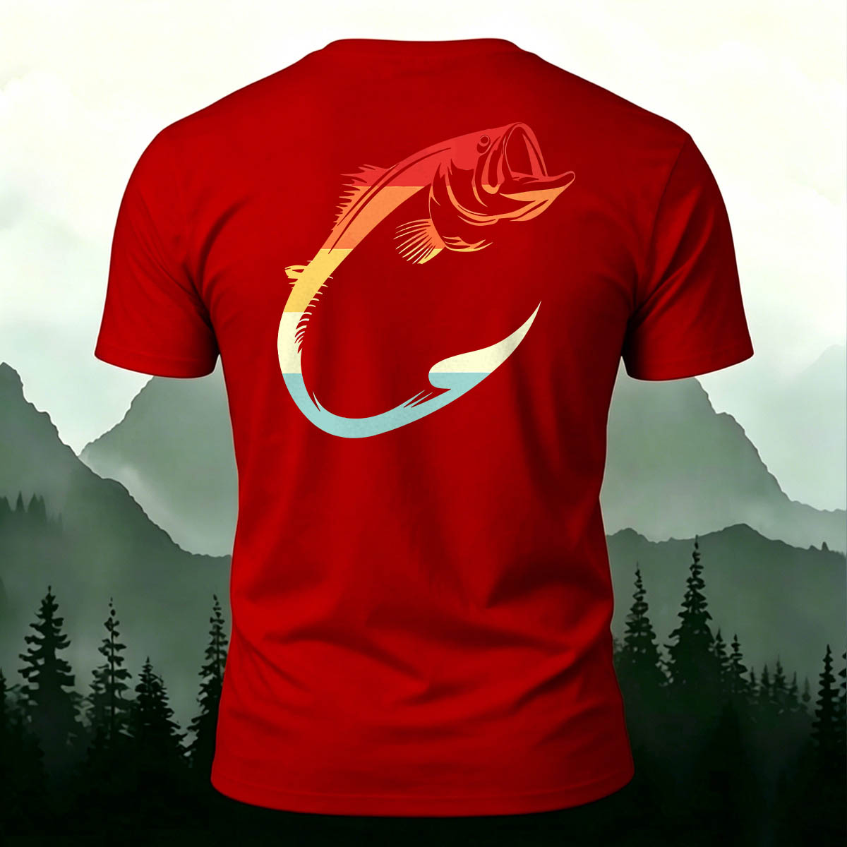 Fish Hook Print Simple Outdoor 100% Cotton T-Shirt