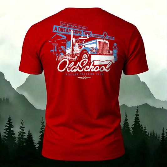 Cotton Truck Pattern Street Trend Casual Tee