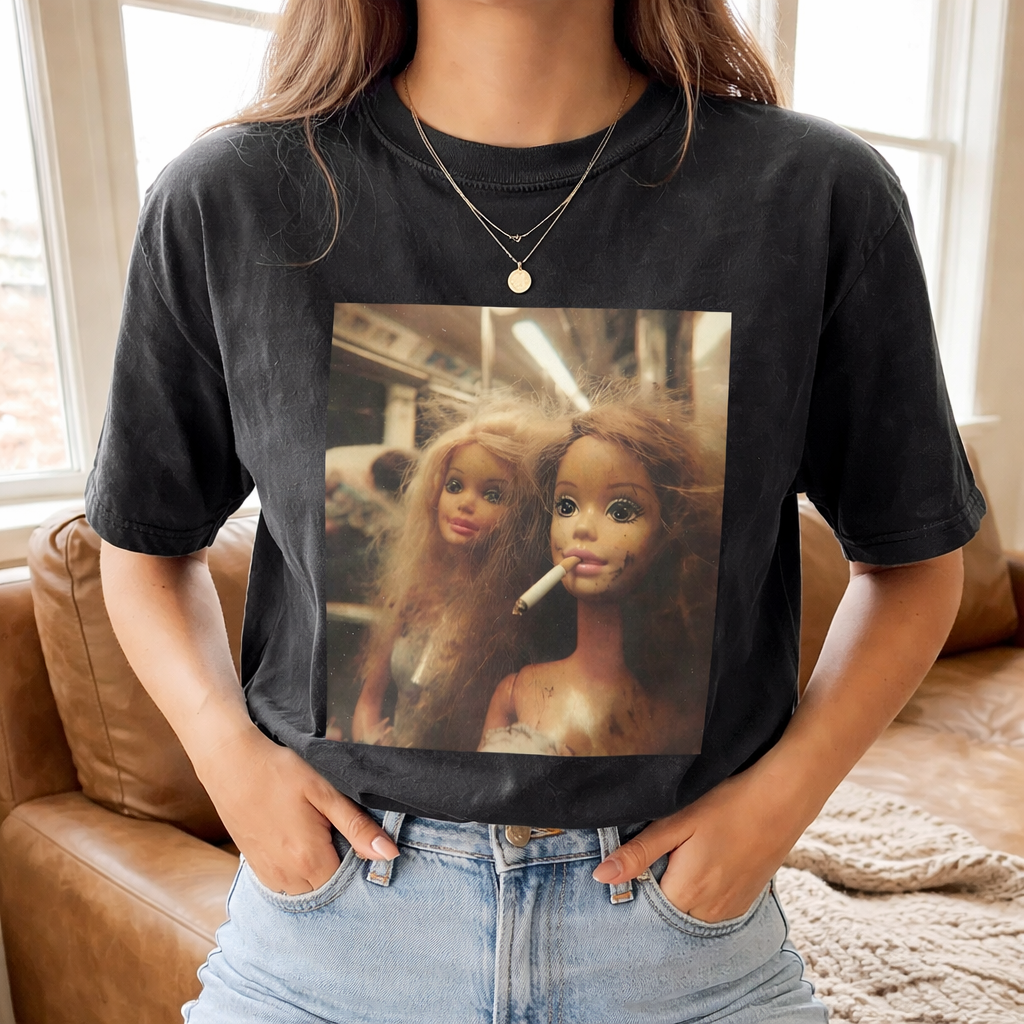 Disheveled Sisters Print Washed Cotton T-Shirt