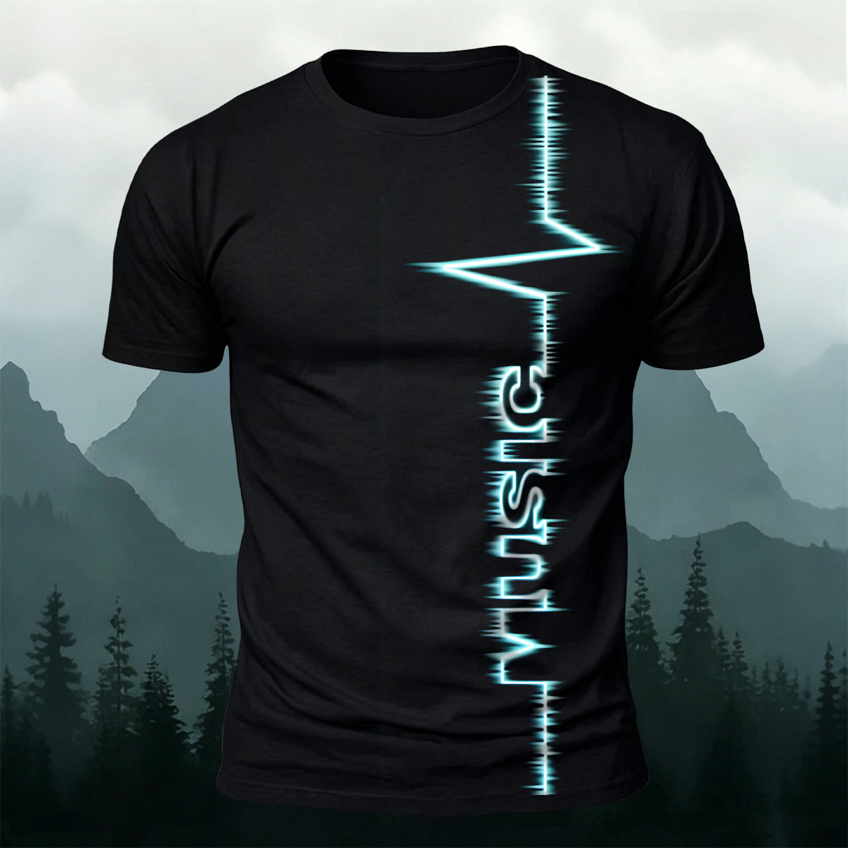 Trendy Electronic Music Print Casual T-Shirt Black