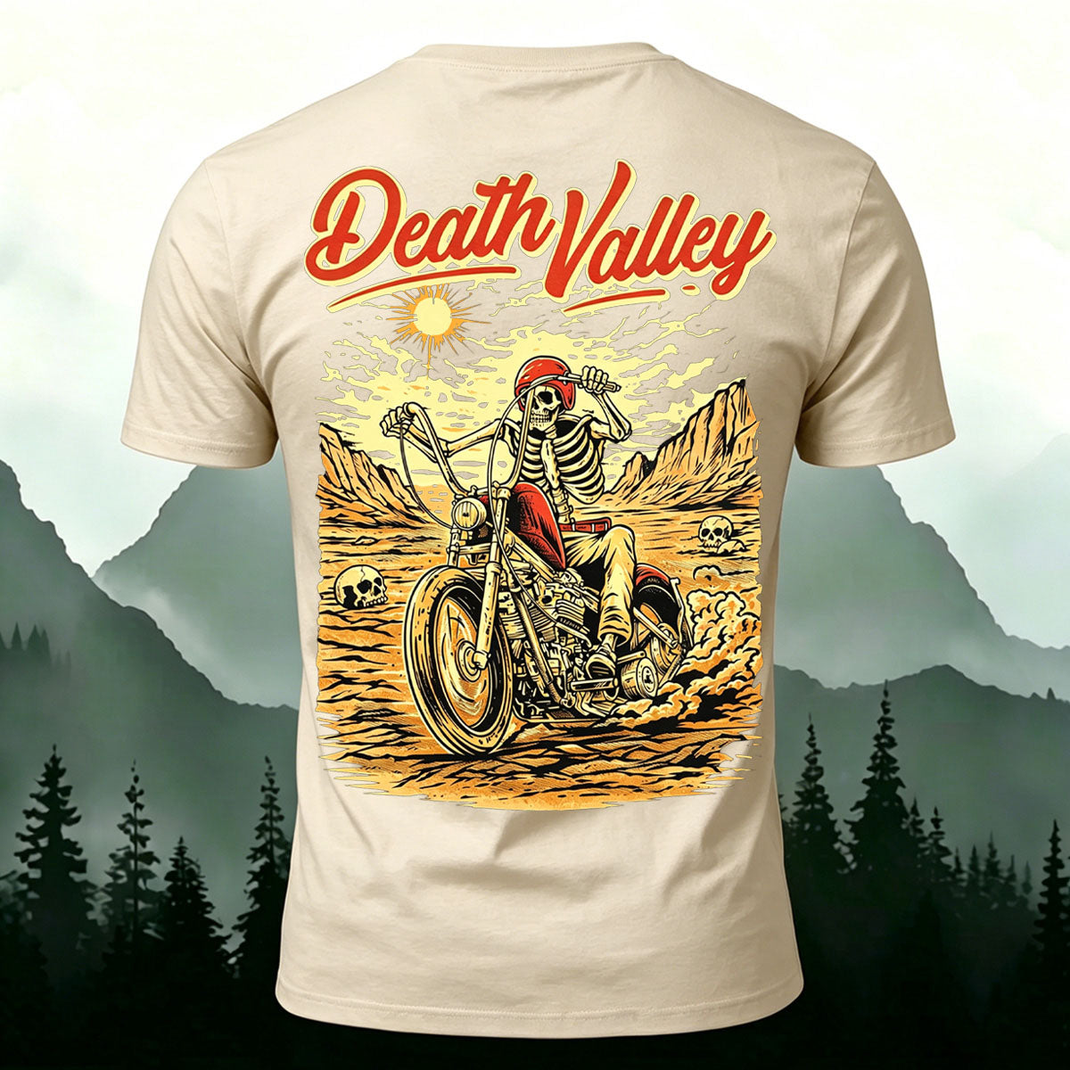 Motorcycle Skeleton Print Casual Cotton T-Shirt