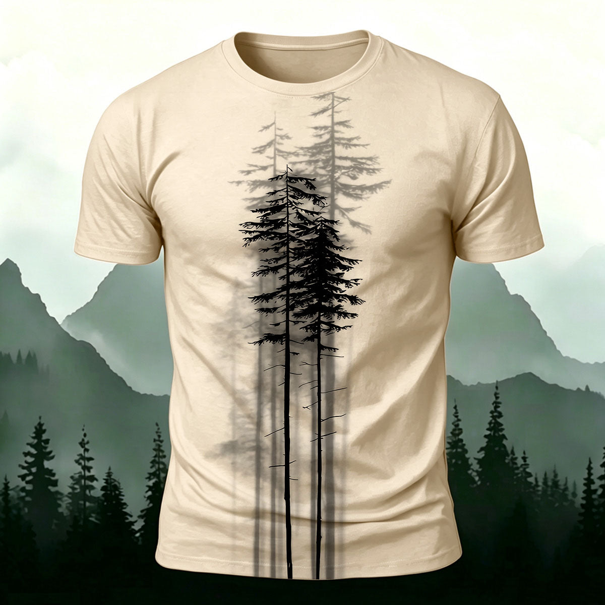 Straight Tree Pattern Retro Casual Polyester Tee