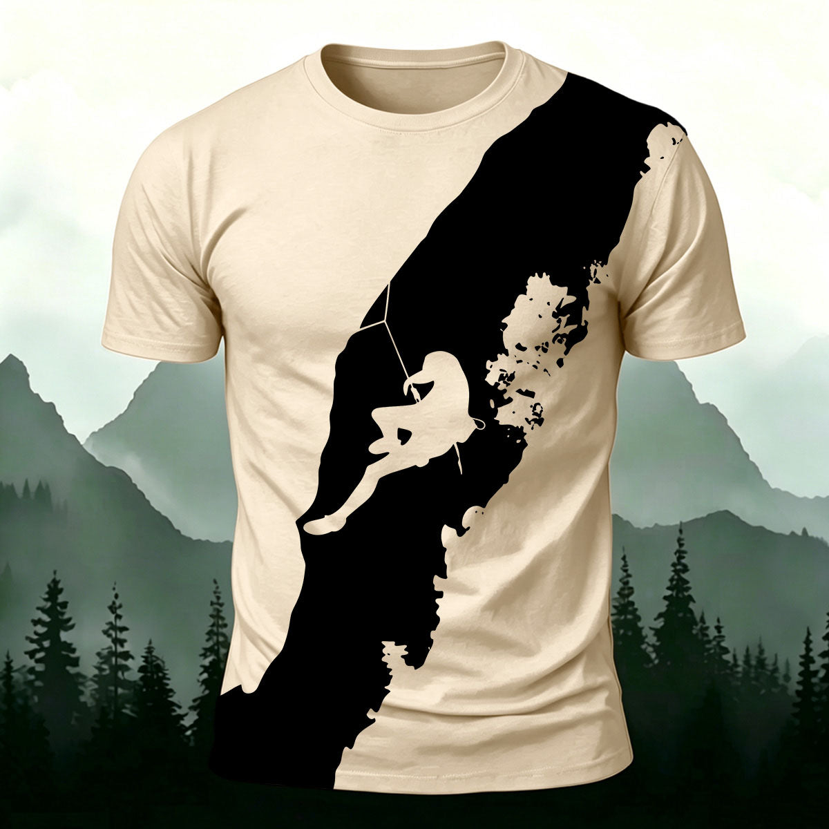 Climbing Enthusiast Print Natural Casual T-Shirt