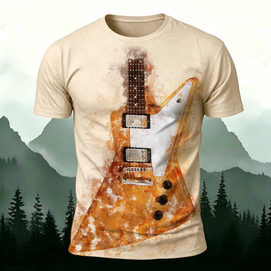 Sublimation Art Electric Guitar Print Fitted Crew Neck Tee