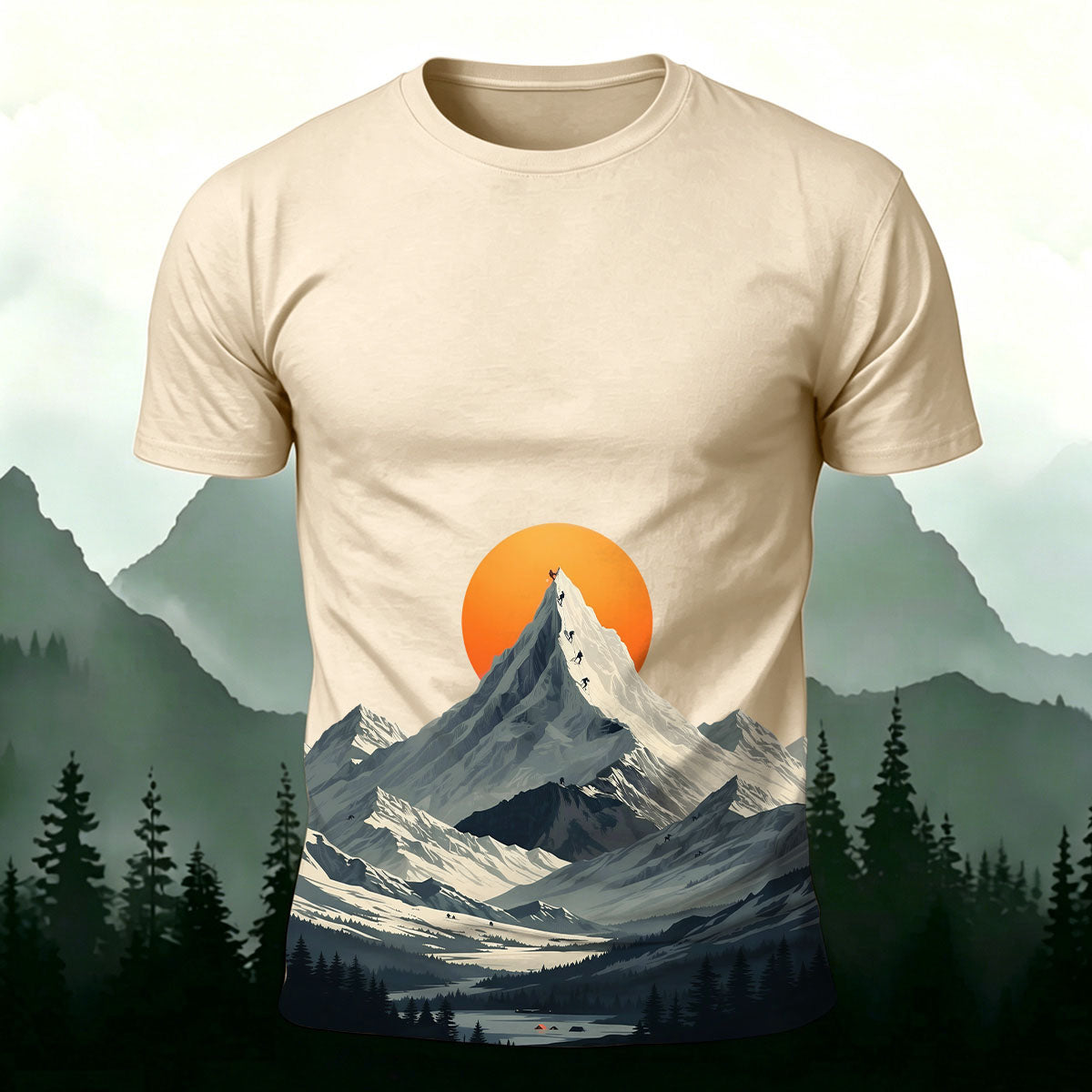 Snow-Capped Mountain Sunrise Print Comfortable Cotton T-Shirt