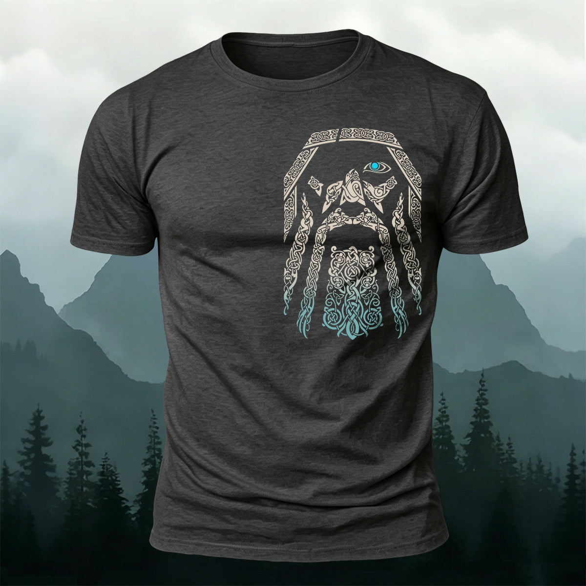 Norse Mythology Art Totem Premium Cotton T-Shirt Dark Grey