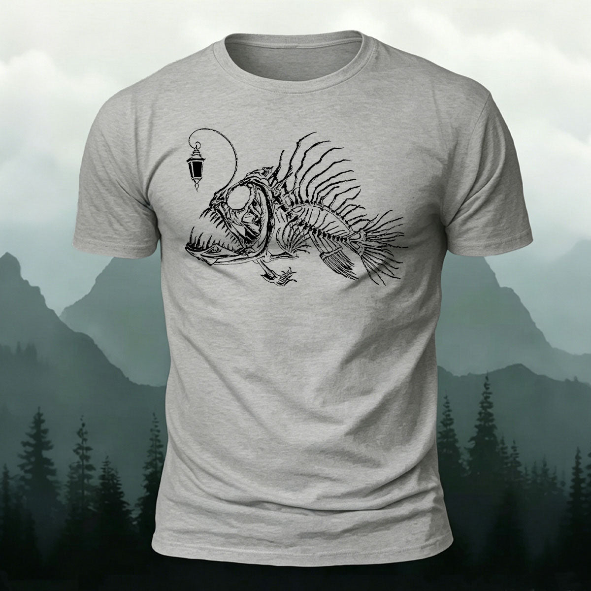 Underwater Fishbone Pattern Cotton Casual T-Shirt Grey