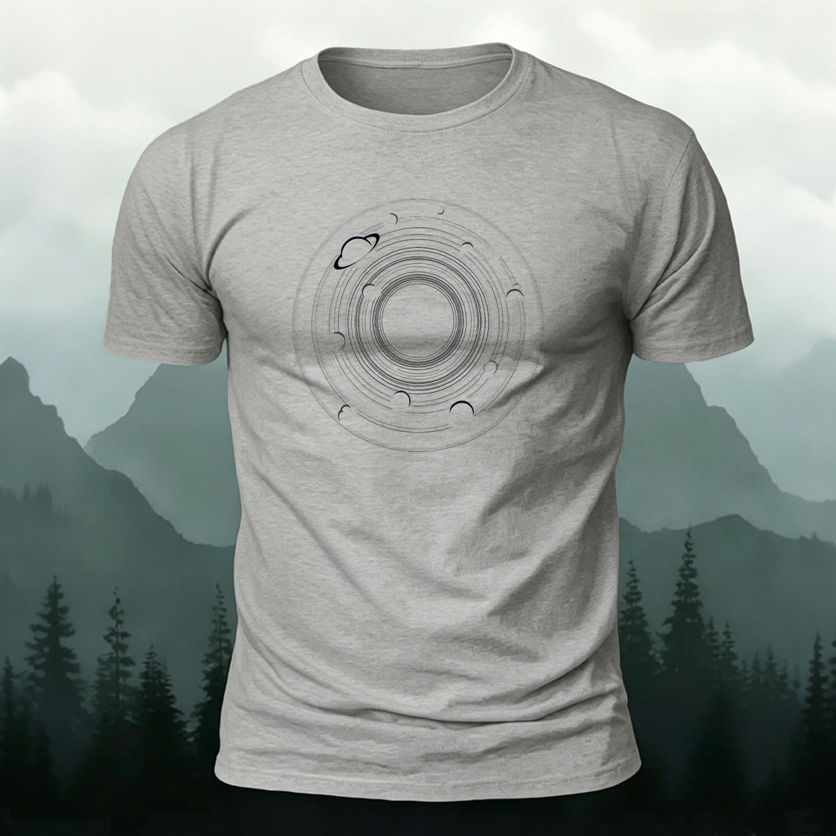 Vast Space Pattern Print Soft-touch Feel T-Shirt Light Grey