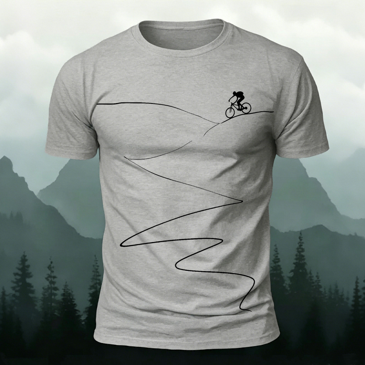 Cycling Minimalist Line Pattern Breathable T-Shirt Grey