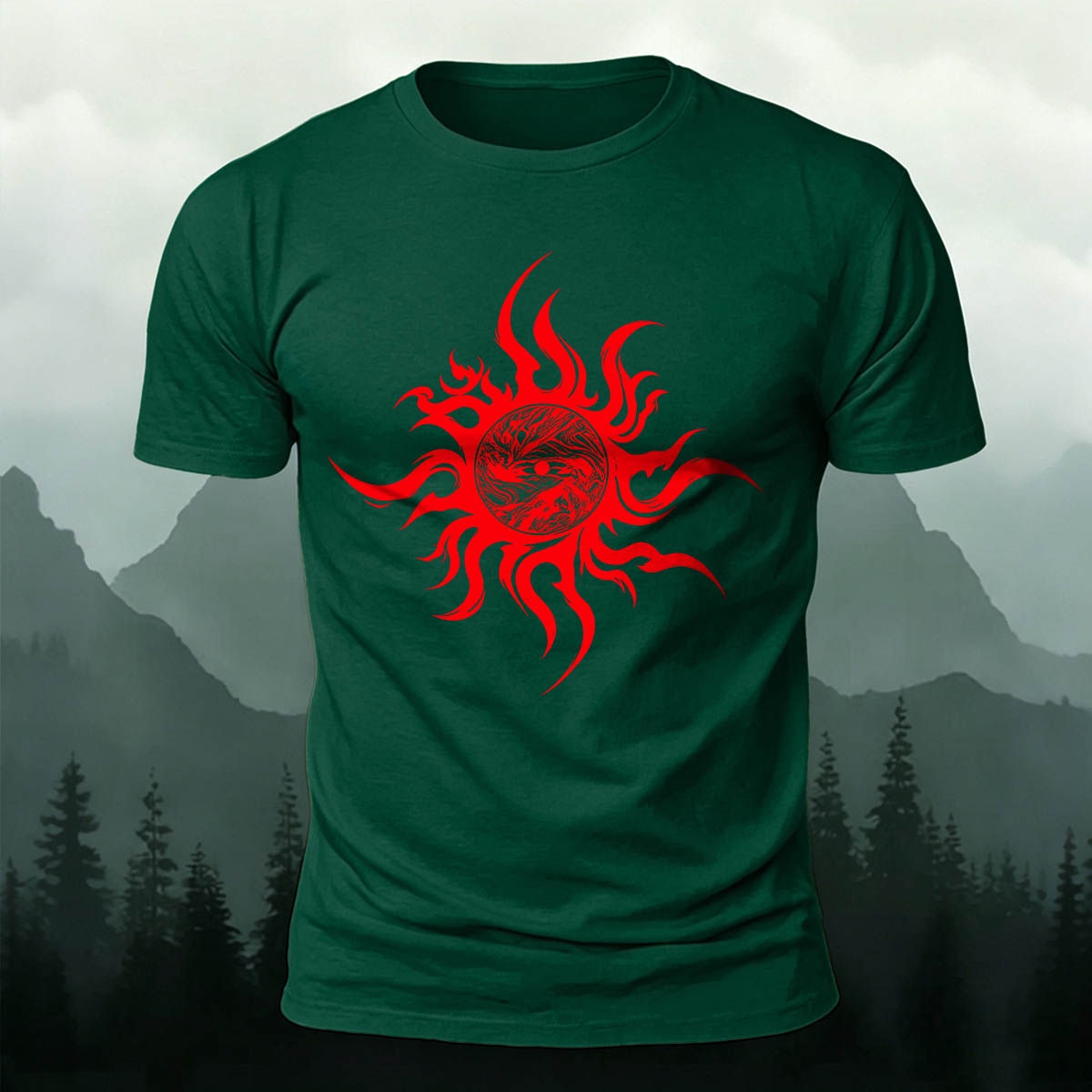 Artistic Sun Print Casual 100% Cotton T-Shirt