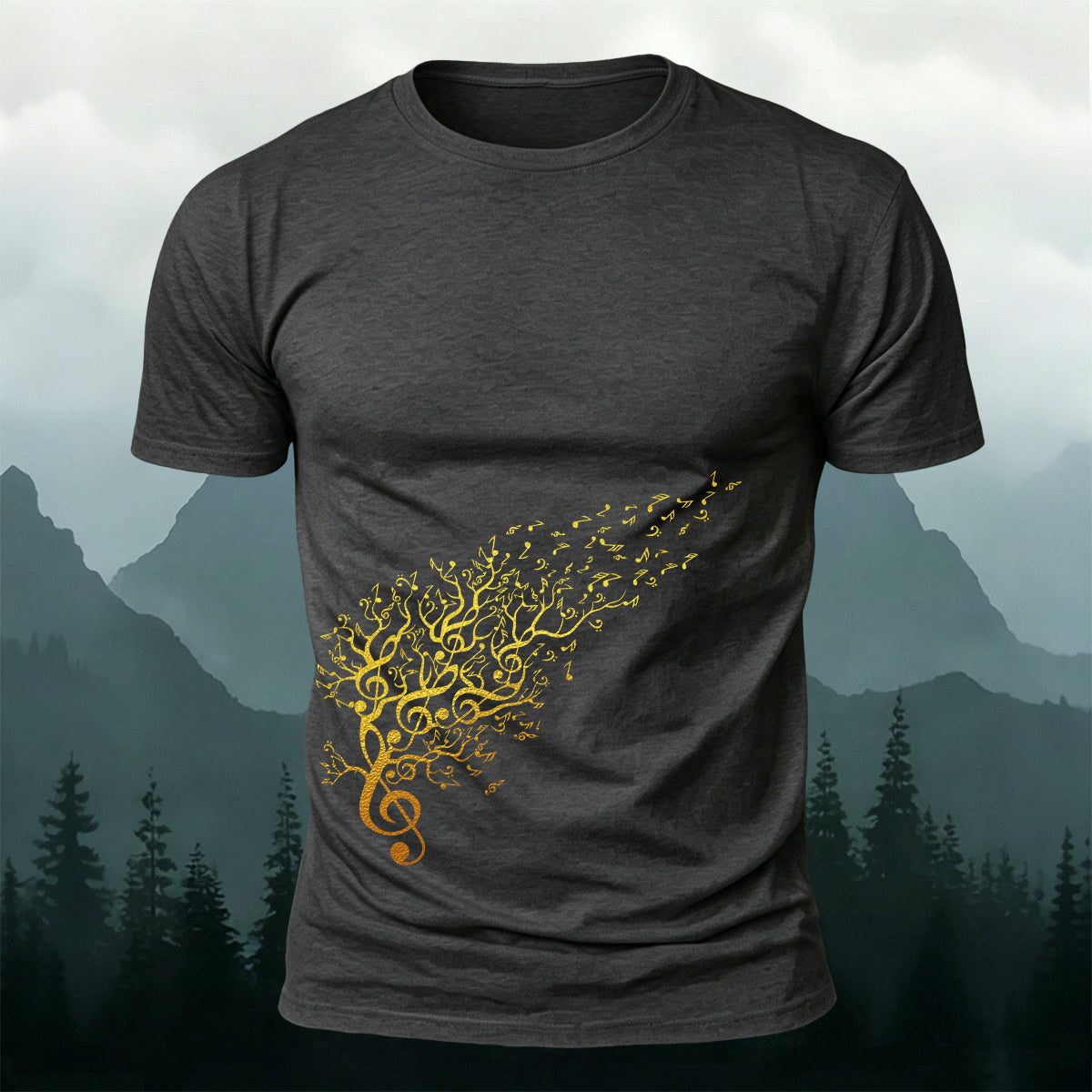 Flowing Musical Note Print Cotton Casual T-Shirt