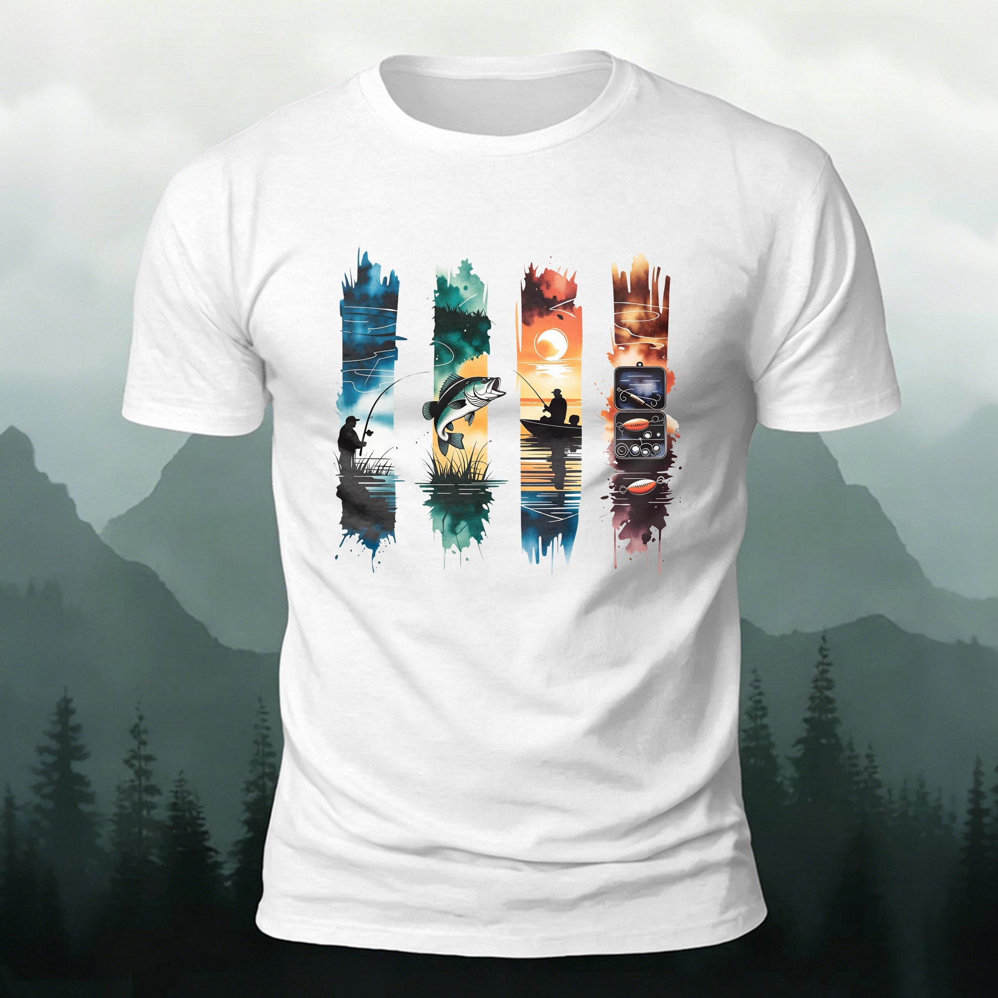 Outdoor Fishing Print Natural Style Skin-Friendly T-Shirt White
