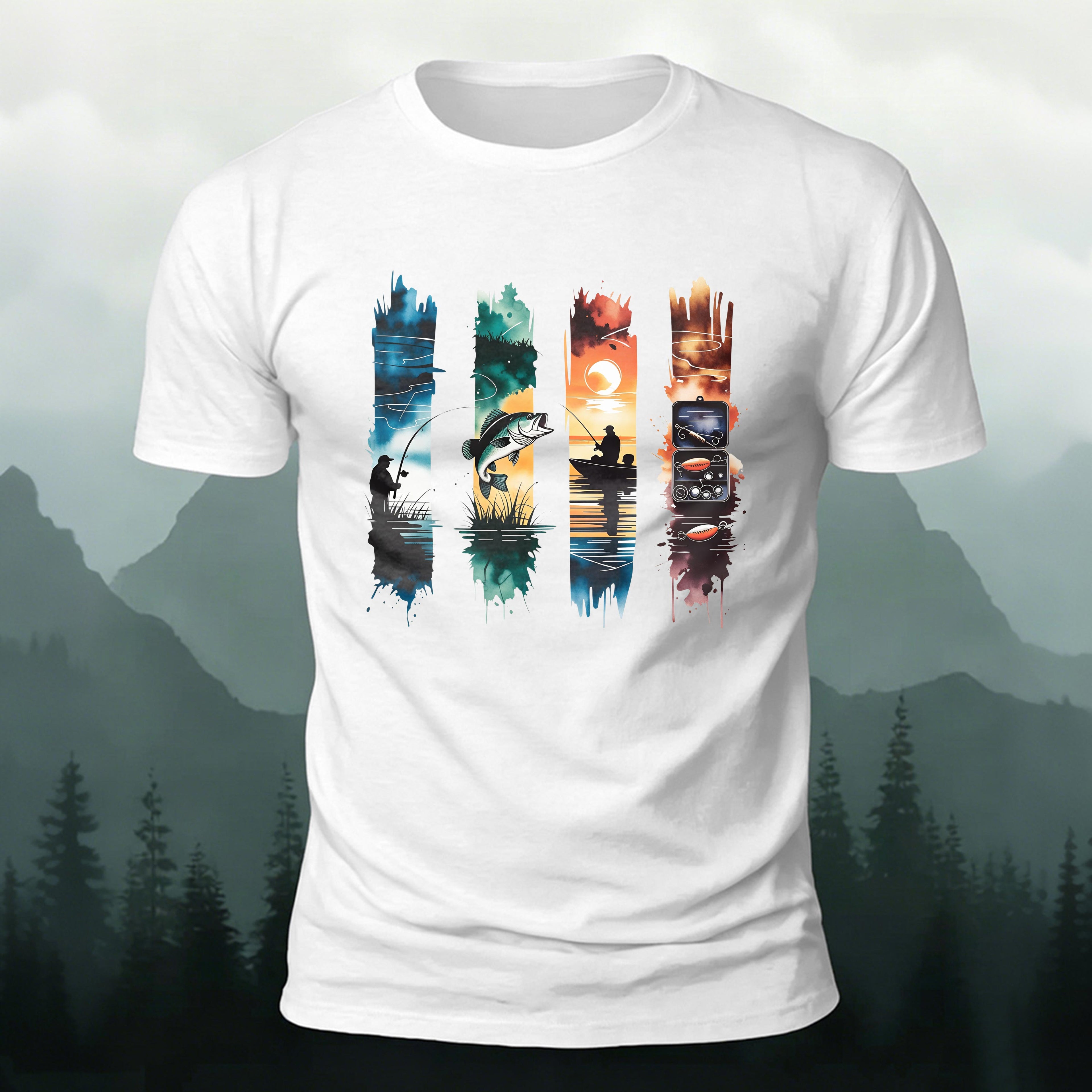 Outdoor Fishing Print Natural Style Skin-Friendly T-Shirt White