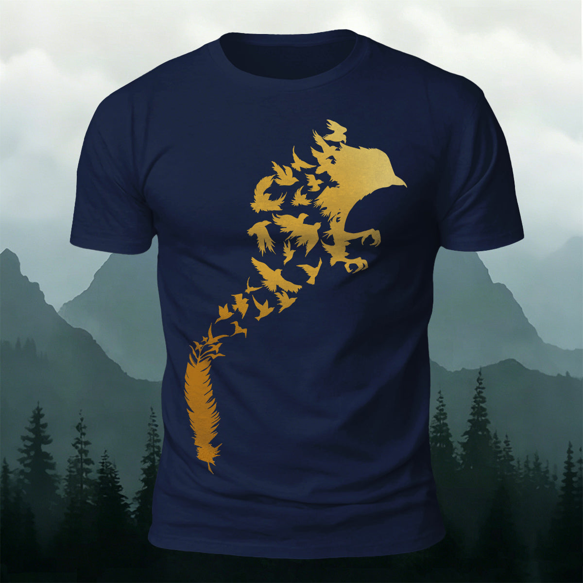 Artistic Bird Print Natural Premium Cotton T-Shirt