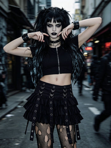 Dark Punk Mesh Versatile Layered Cake Skirt