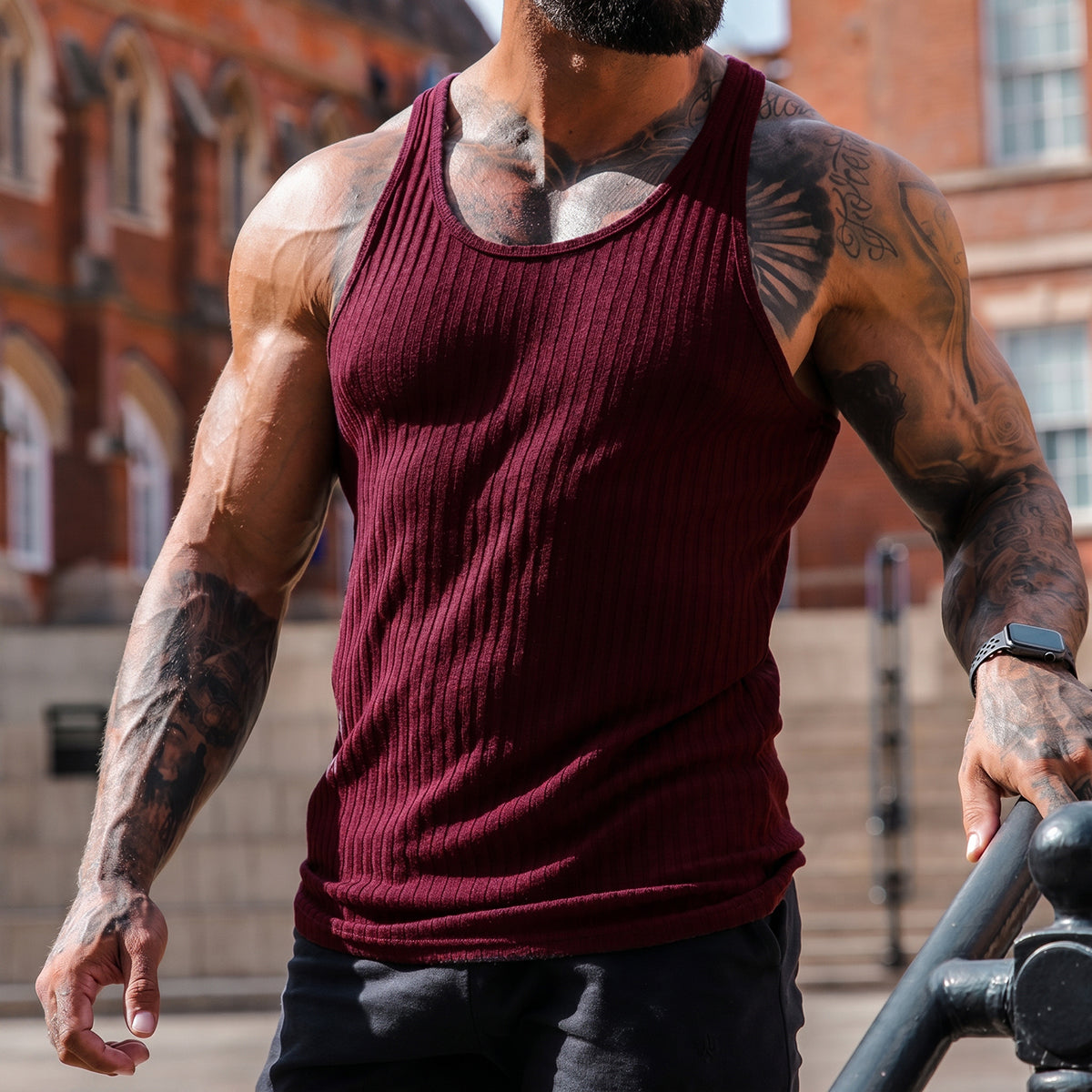 Striped Outdoor Casual Fitness Slim Fit Vest