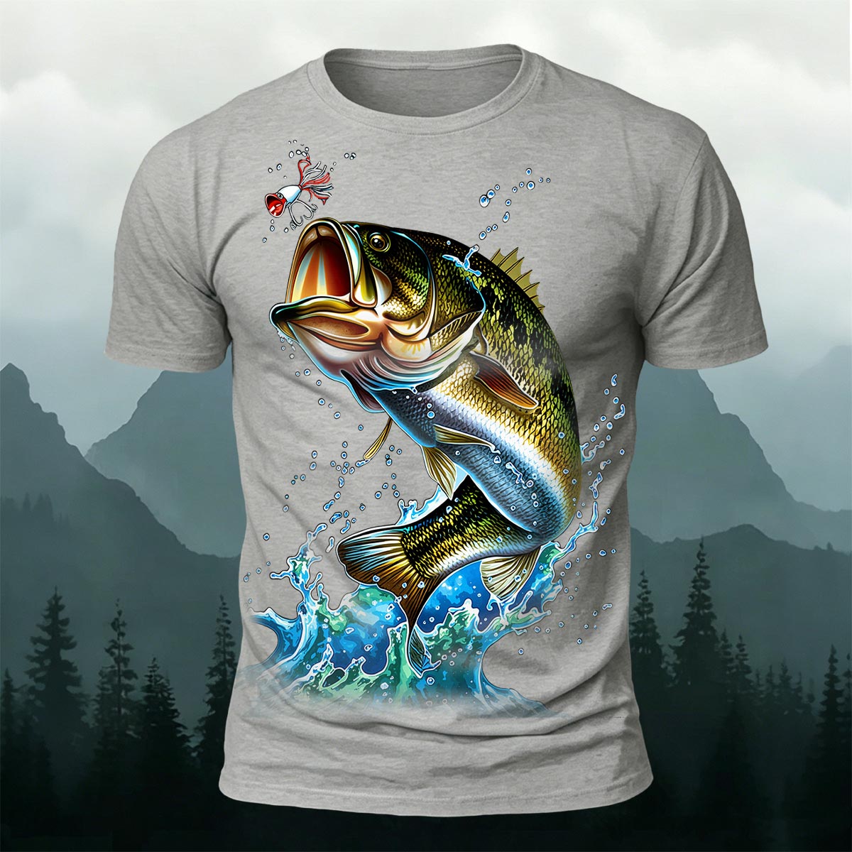 Bass Bite Bait Printed Casual Polyester T-shirt