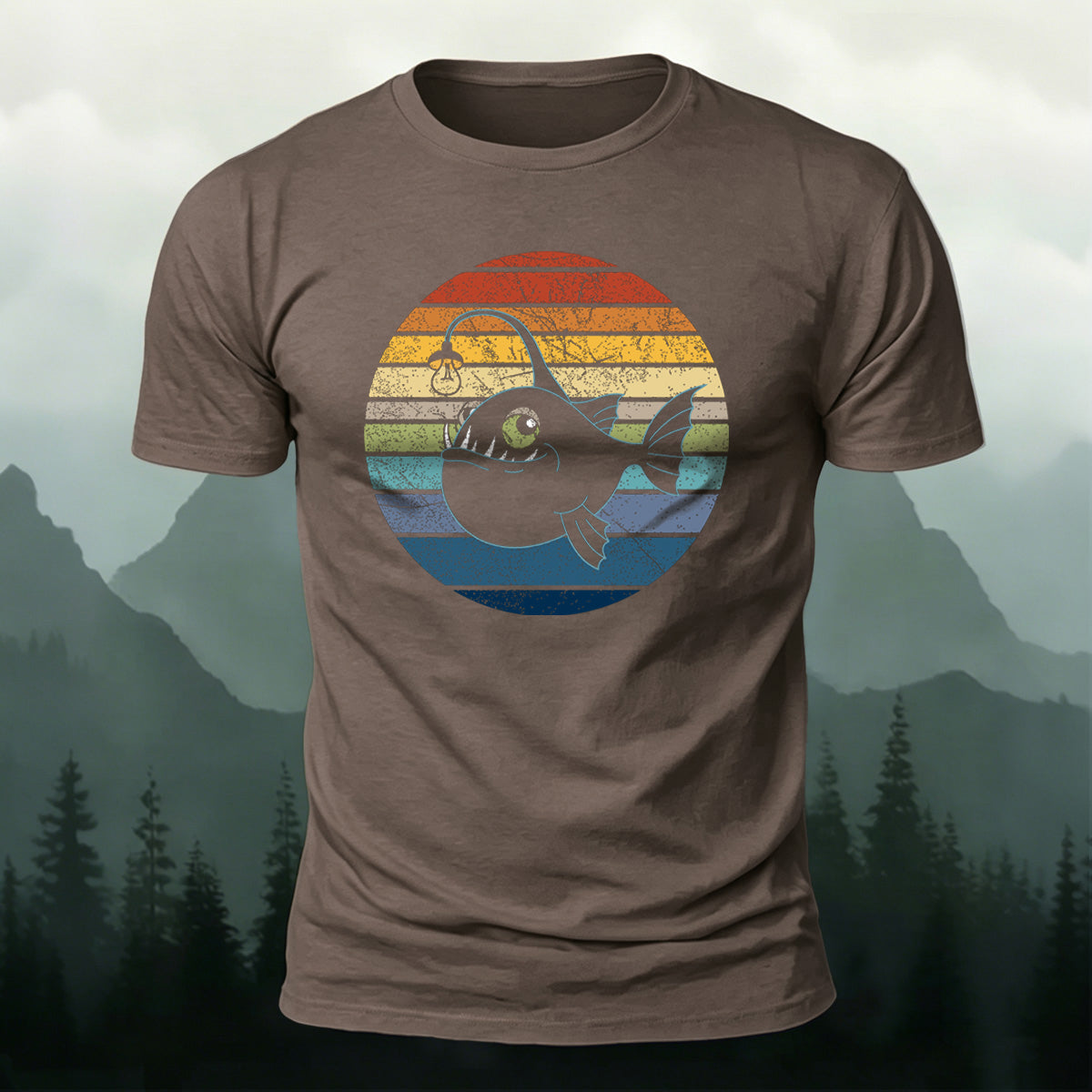 Fun Fishing by Lantern Light Print Casual Cotton T-Shirt
