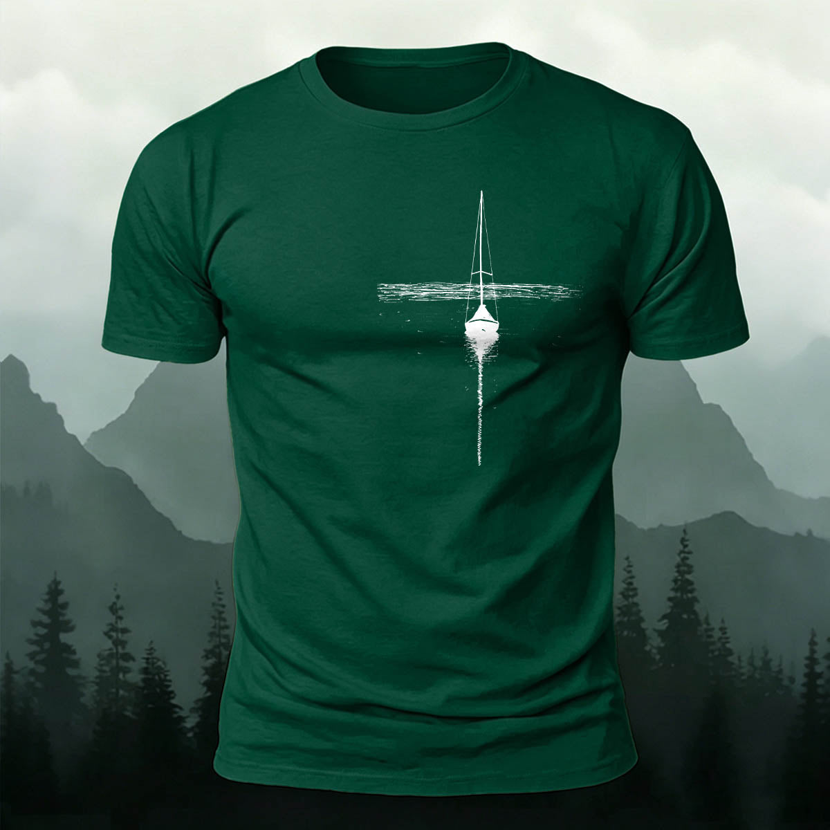Silhouette of a Lonely Fishing Boat Print  Cotton T-Shirt