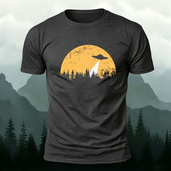 Alien Spaceship Pattern Skin-Friendly Casual T-Shirt Dark Grey