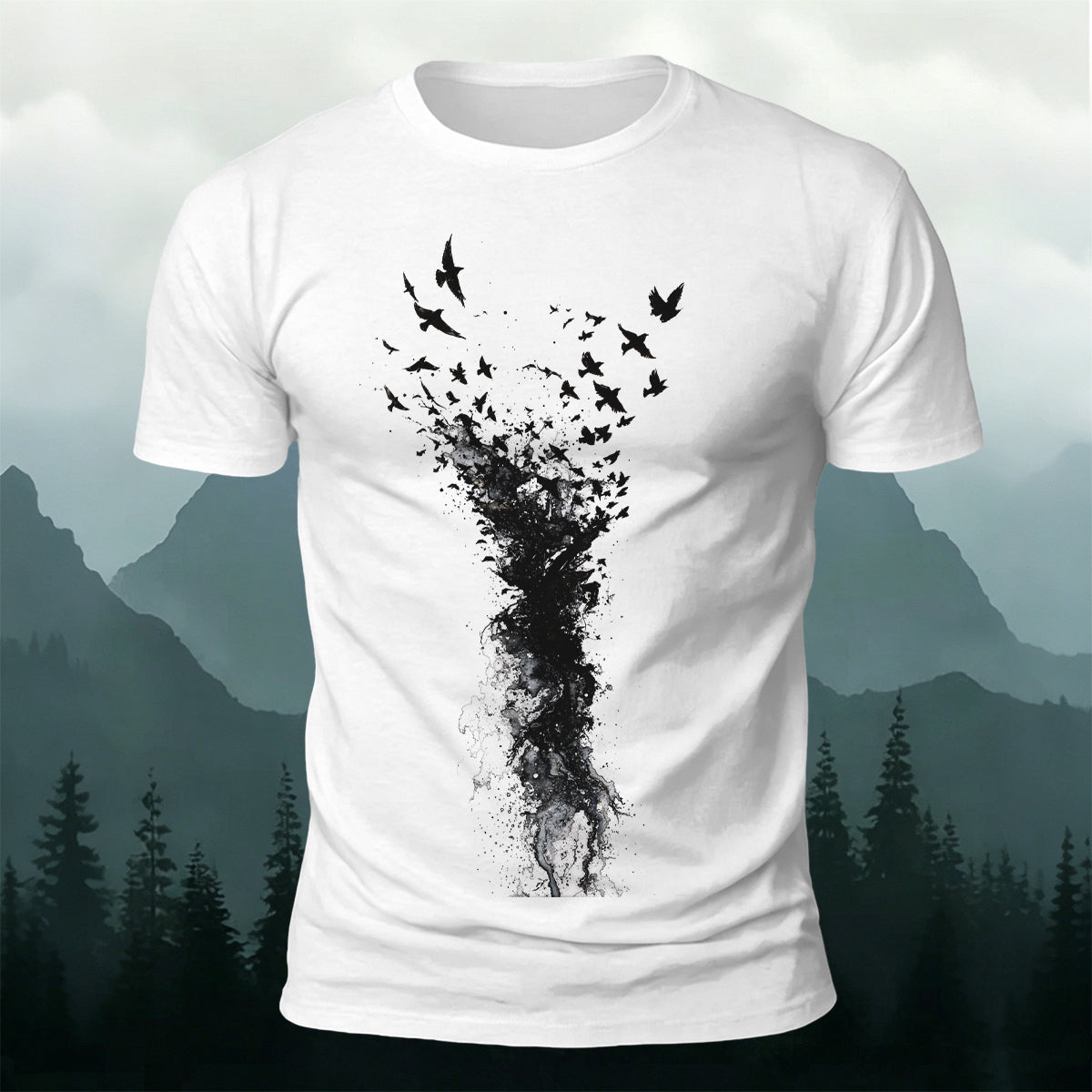 Flying Bird Graphic Casual Breathable Crew Neck Tee White