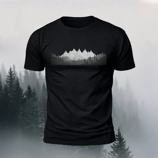 Mountain Forest Print Casual Comfortable T-Shirt Black