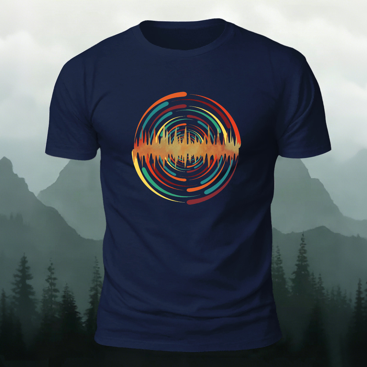 Colorful Pattern Artistic Casual Premium Cotton T-Shirt Navy