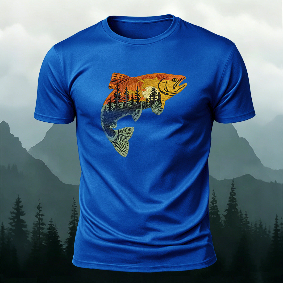 Forest Fish Illustrated Embroidered 100% Cotton Tee