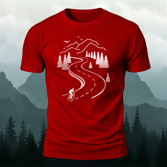 Cycling Print Casual Breathable Material T-Shirt Red