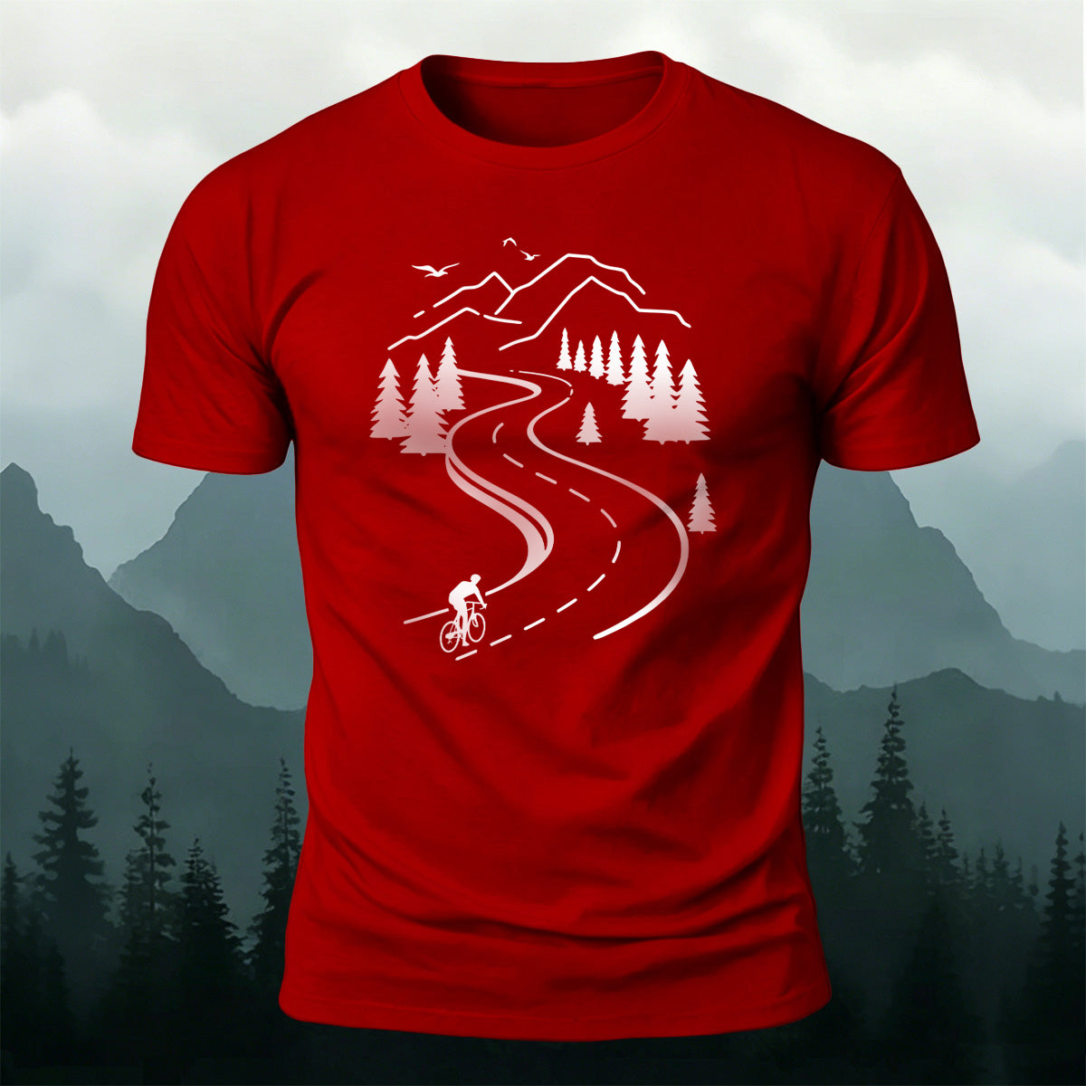 Cycling Print Casual Breathable Material T-Shirt Red