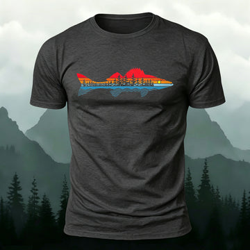 Morning Fishing Background Print Combed Cotton T-Shirt