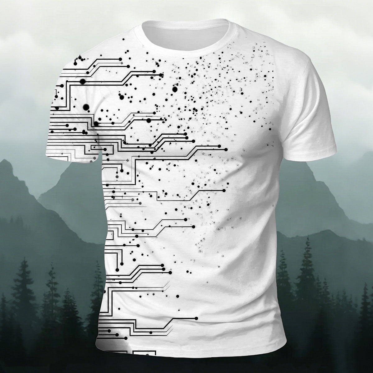 Minimalist Data Stream Skin-Friendly Round Neck T-Shirt