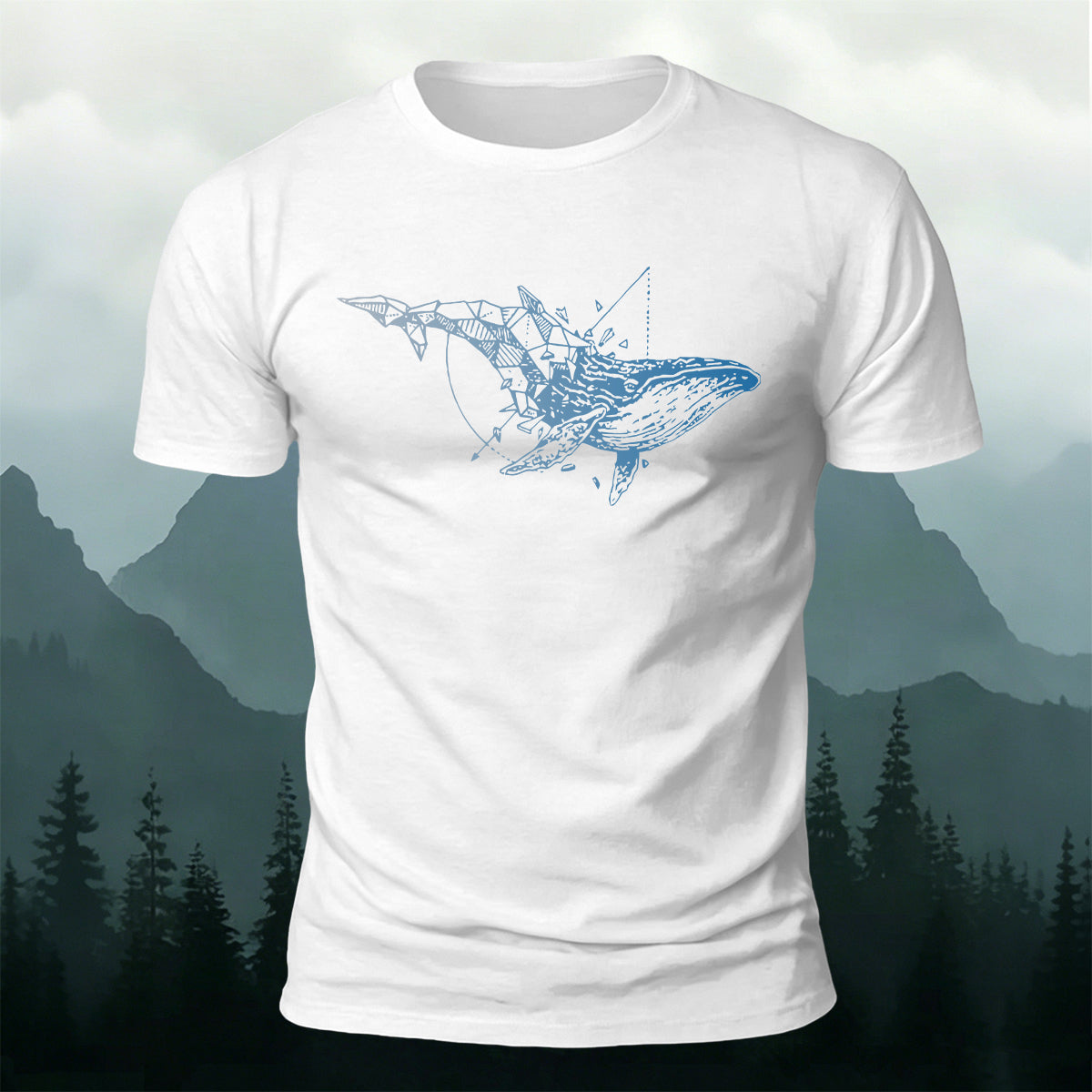 Whale-Print Design Casual 100% Cotton T-Shirt