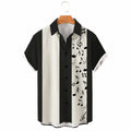 Musical Note Print Black-and-white Color-block Shirt