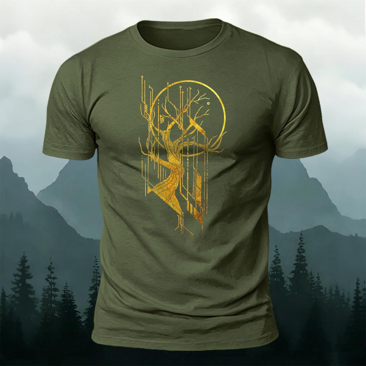 Tech Tree Artistic Pattern Soft Breathable T-Shirt