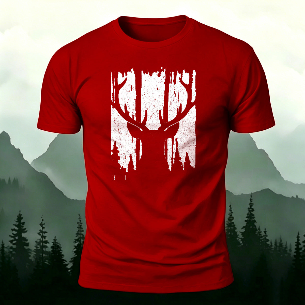 Moose Print Fashion Premium Cotton Casual T-Shirt Red