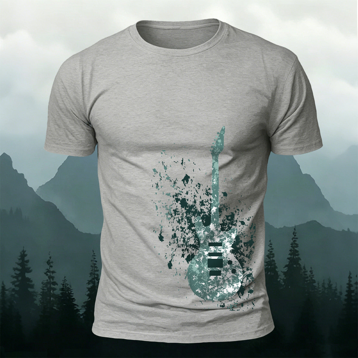 Ice Crystal Guitar Printed 100% Cotton Versatile Casual Tee