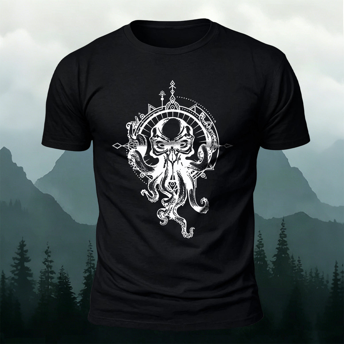 Vintage Octopus Print Outdoor Cotton T-Shirt