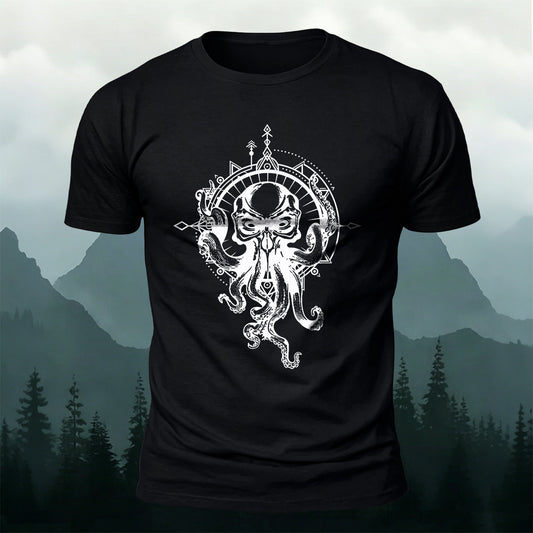 Vintage Octopus Print Outdoor Cotton T-Shirt