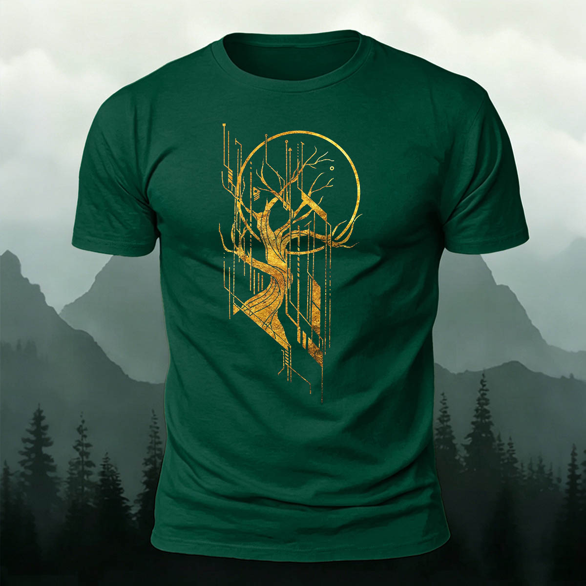 Line Tree Graphic Casual Premium Cotton T-Shirt